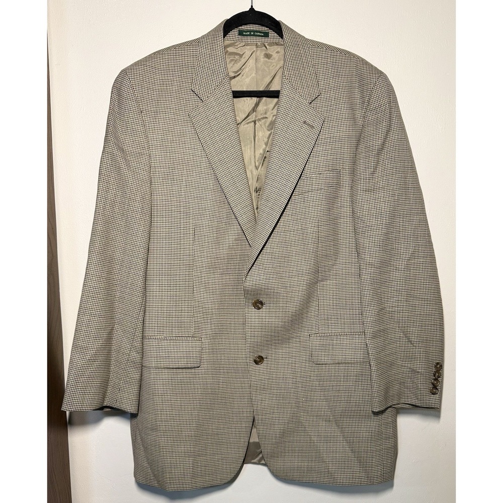 Lauren Ralph Lauren Houndstooth 100% Wool Blazer Sport Coat Mens Size 42L Brown